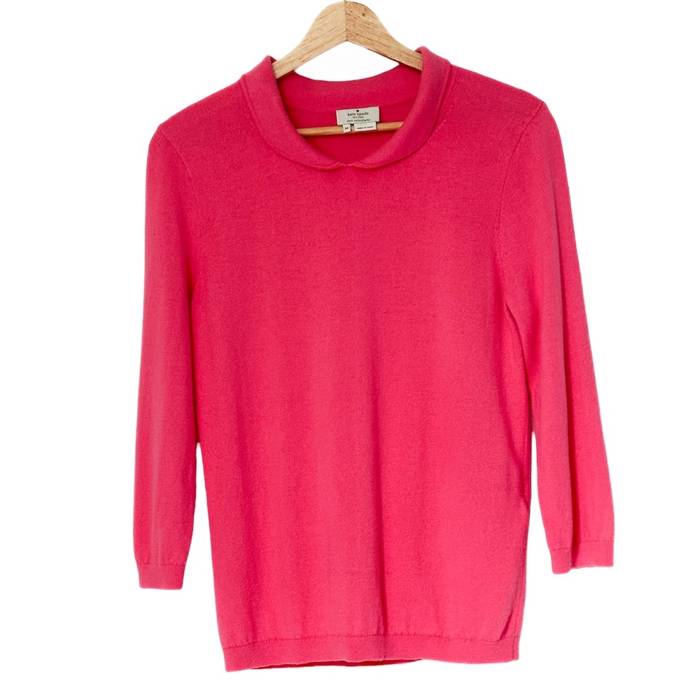 Kate Spade Kyle Peter Pan Sweater 3/4 Length Sleeve Angora Bright Pink — Size M
